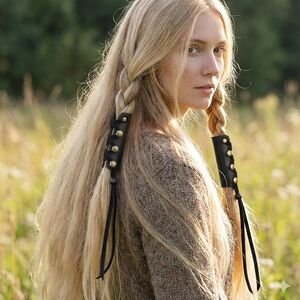 Black Leather Hair Wrap with Silver Accents